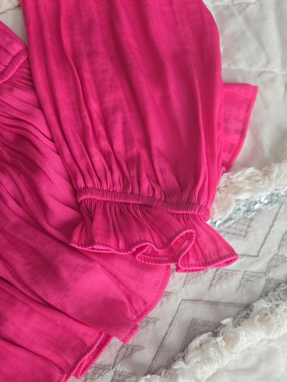 Nine West Bright Pink Pleated V-Neck Long-Sleeve Blouse - Picture 3 of 3